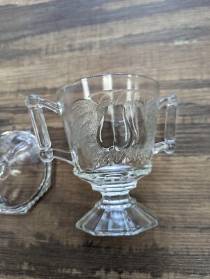 Jeanette Glass Vintage Baltimore Pear Footed Pedestal SUGAR BOWL, with LID