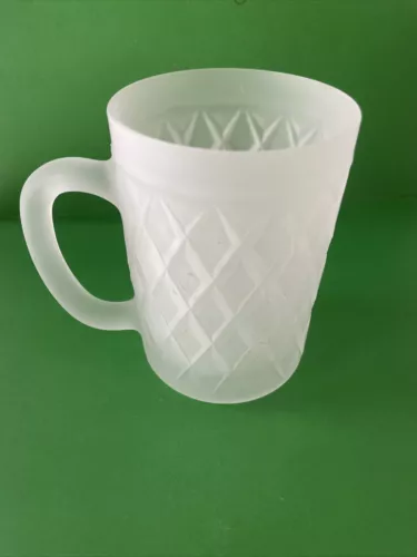 Vintage Frosted Diamond Point pattern Glass Mug Made In France MS1