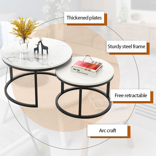 Set of 2 Coffee Table Wooden Elegant Modern Round Furniture Nesting Coffee End - Picture 4 of 12