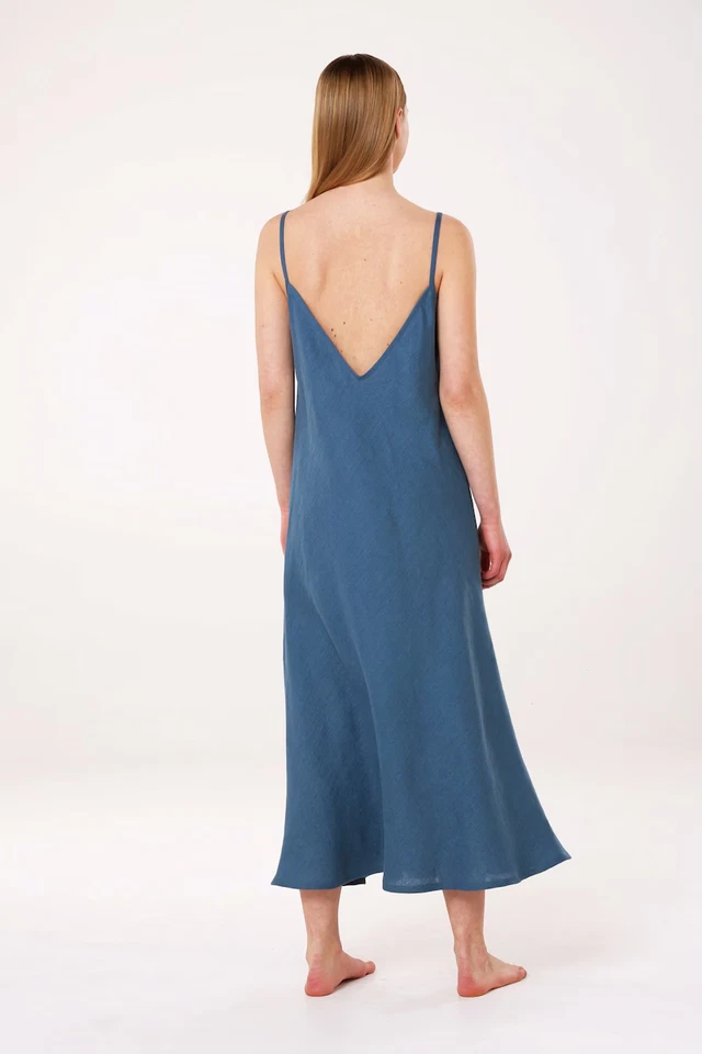 Camisón de lino, vestido de dormir, vestido de espalda en V profundo, lino suave lavado, vestido de noche Foto 3 de 4
