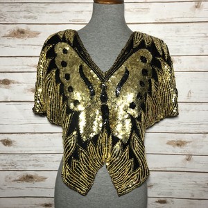 Vintage Sequin Butterfly Silk Top 70s 80s Disco Cropped S ...