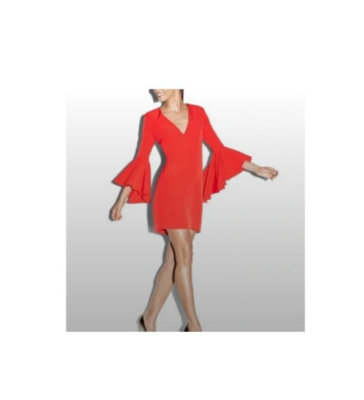 Milly Mini Dress Womens 14 Red Nicole Cady Silk Blend Bell Sleeves | eBay
