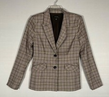 Halogen Blazer Jacket Womens 6 Beige Tweed Two Button Up Pockets Long Sleeves
