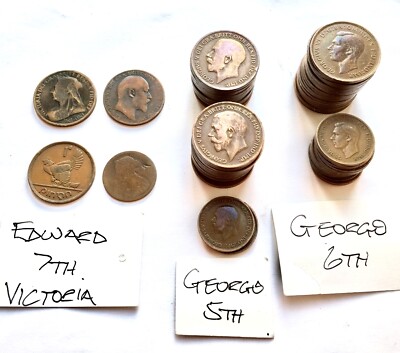 Restposten 75 Queen Victoria, King Edward, George V & George VI Kupfer Pennies