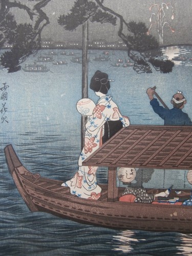 ‘Variant Shotei Print Design’ Fireworks Ryogoku Woodblock Print Japanese Artist - Picture 8 of 12