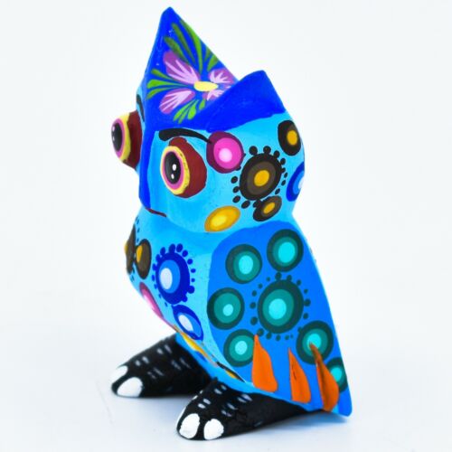 Handmade Alebrijes Oaxacan Copal Wood Carving Painted Owl Bird Figurine - Imagen 2 de 5