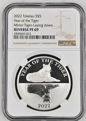 5 DOLLARS 2022 TOKELAU THE YEAR OF THE TIGER SILVER PROOF RARE NGC PF69