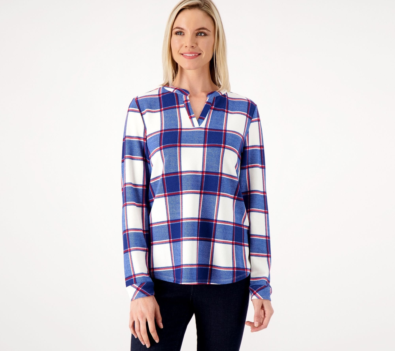 Denim & Co Women's Top Plus Sz 3X Co. Printed Heavenly Jersey Split Purple