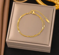 Gold Plated Double Layers Ball Beads Link Sequins Chain Bracelet 7" Gift XJ6