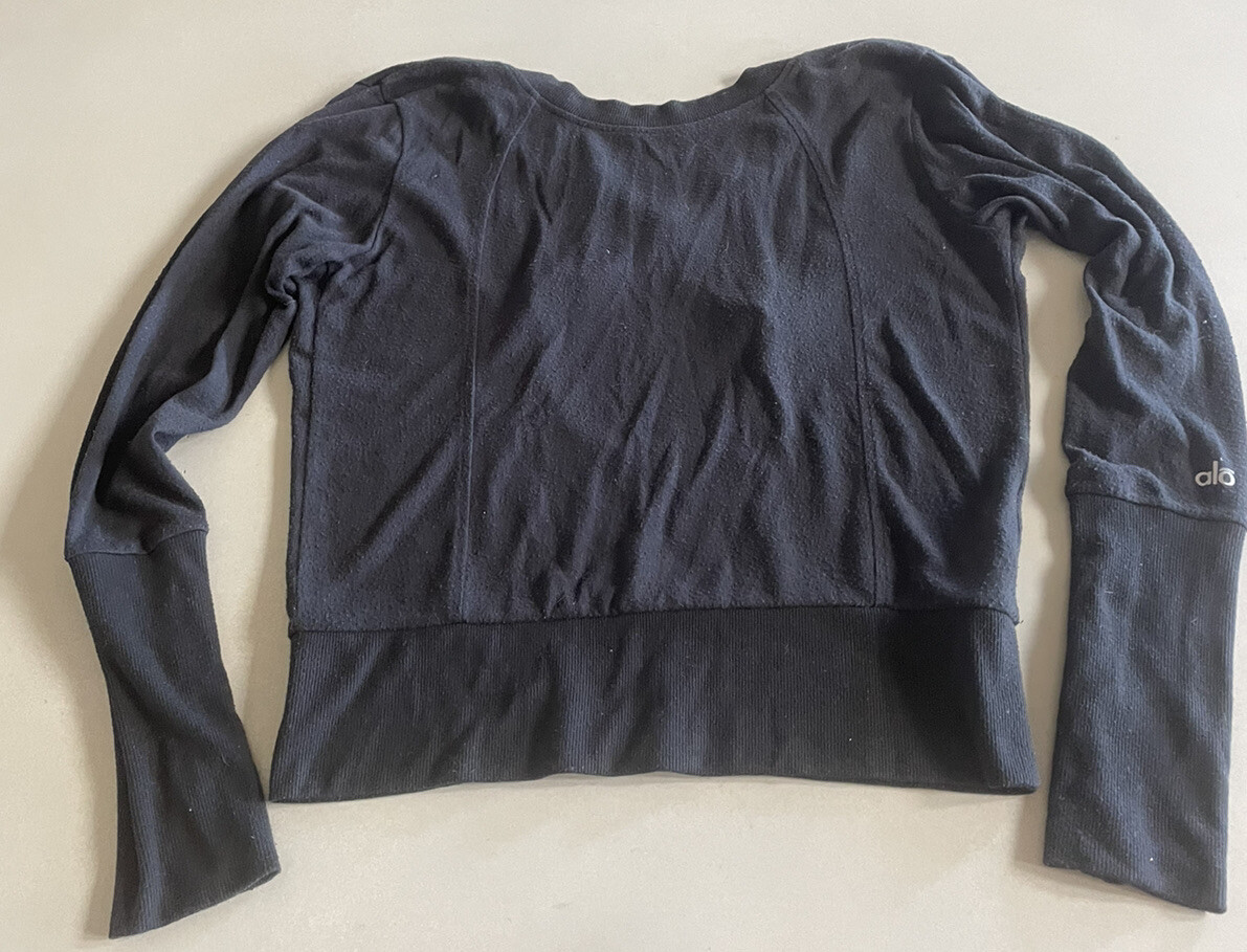Alo Yoga Black Sweatshirt Women Pullover Charcoal Cross Back