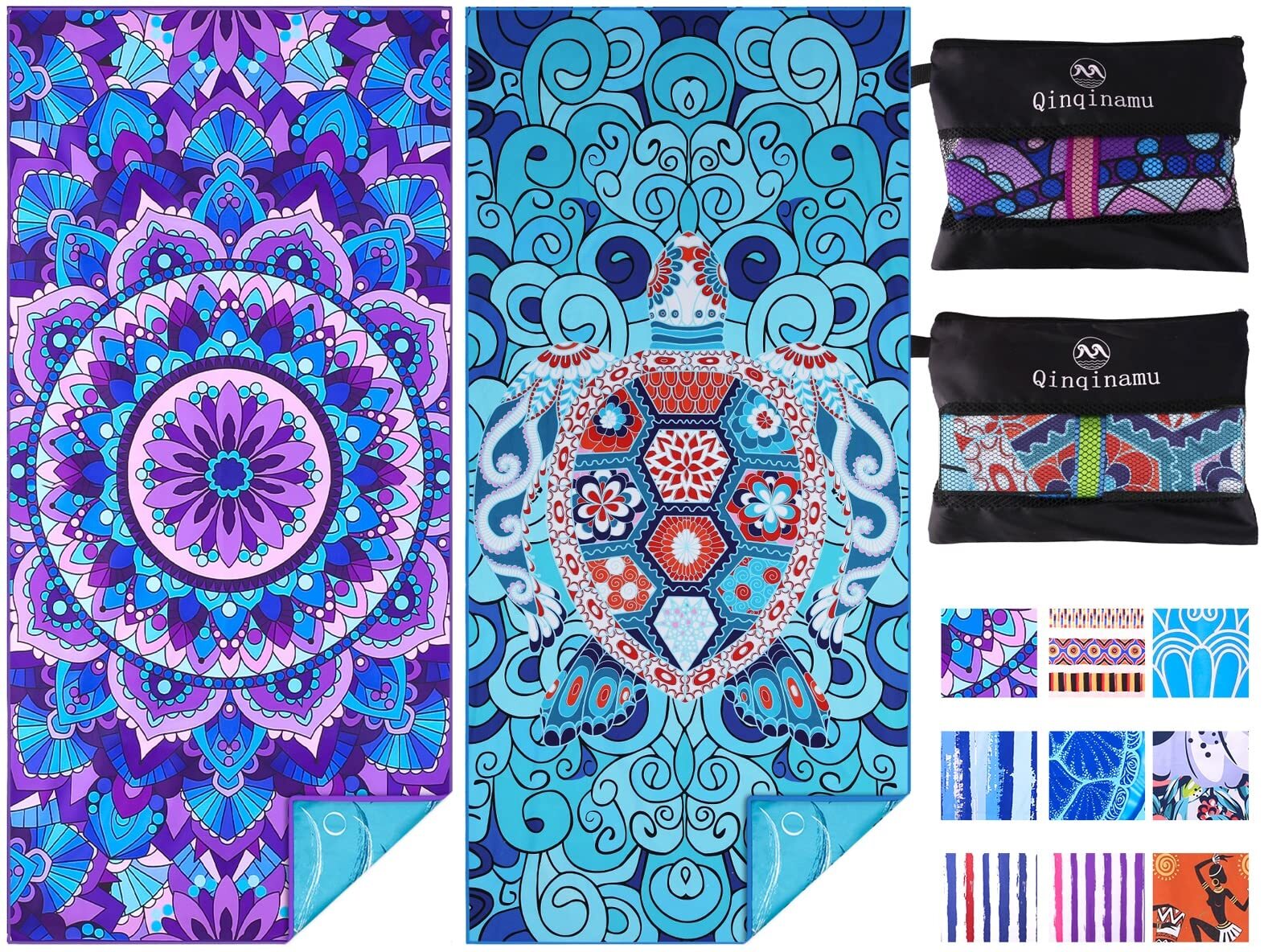 Microfiber Beach Towels 2 Pack 71x32 Sand Free Lightweight Travel Gym Towel Set