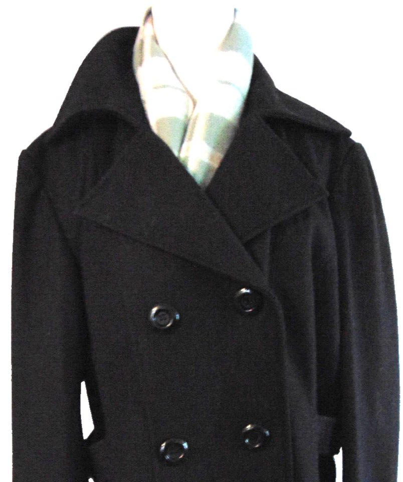 MODA BUG MUJER NEGRO MEZCLA LANA CHAQUETÓN CORREA LATERAL LANA CHAQUETA ABRIGO BUFANDA ~ 1X Foto 3 de 4