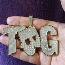 Men 3Ct Lab Created Diamond Round Custom Name TBG Pendant 14K Yellow Gold Plated