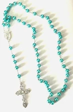 J.C. WALSH & SONS LIGHT ACQUA BEAD RESIN ROSARY 36" BEADS JCW109
