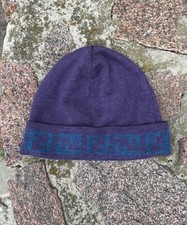 FENDI Hat Beanie Zucca FF Logo Purple Blue Monogram Wool Unisex Mens Womens