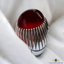 Natural Red Blood Yemeni Agate Aqeeq Ring 925 Sterling Silver Ring For Men Us 10