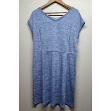 T By Talbots Knit Mini Dress Women L Blue Short Sleeve V-Neck Spring Casual