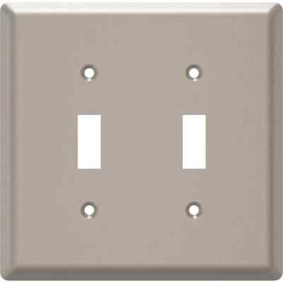 Style Selections Simple Square 2-Gang Toggle Switch Wall Plate - Satin Nickel