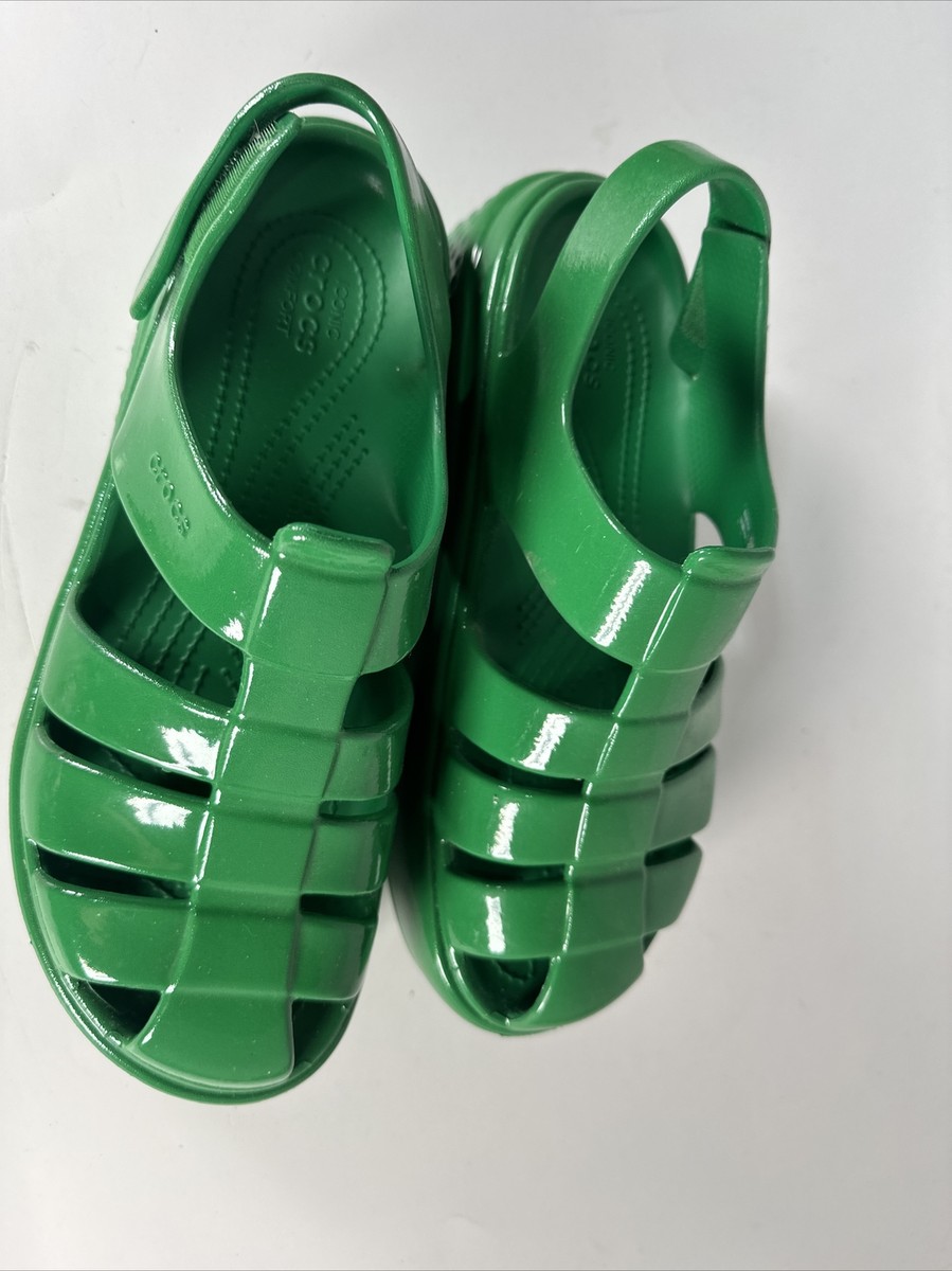 NEW CROCS STOMP FISHERMAN SANDAL HIGH SHINE 210057-3WH GREEN NEW CROCS STOMP FISHERMAN SANDAL HIGH SHINE 210057-3WH GREEN