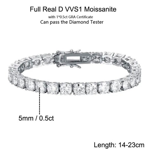 3-6.5MM VVS1 Moissanite Tennis Bracelet For Women Men Chain Sterling Silver GRA - Picture 18 of 19