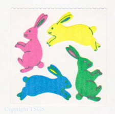 Vintage 80's Great Seven 7 FUZZY Colorful Bunny Rabbits Sticker Mod