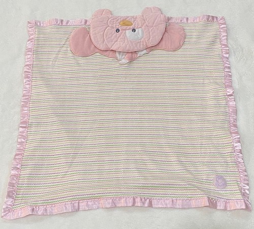 Baby Gund Pink Striped Satin Spunky Flat Puppy Lovey Security Blanket 27x30