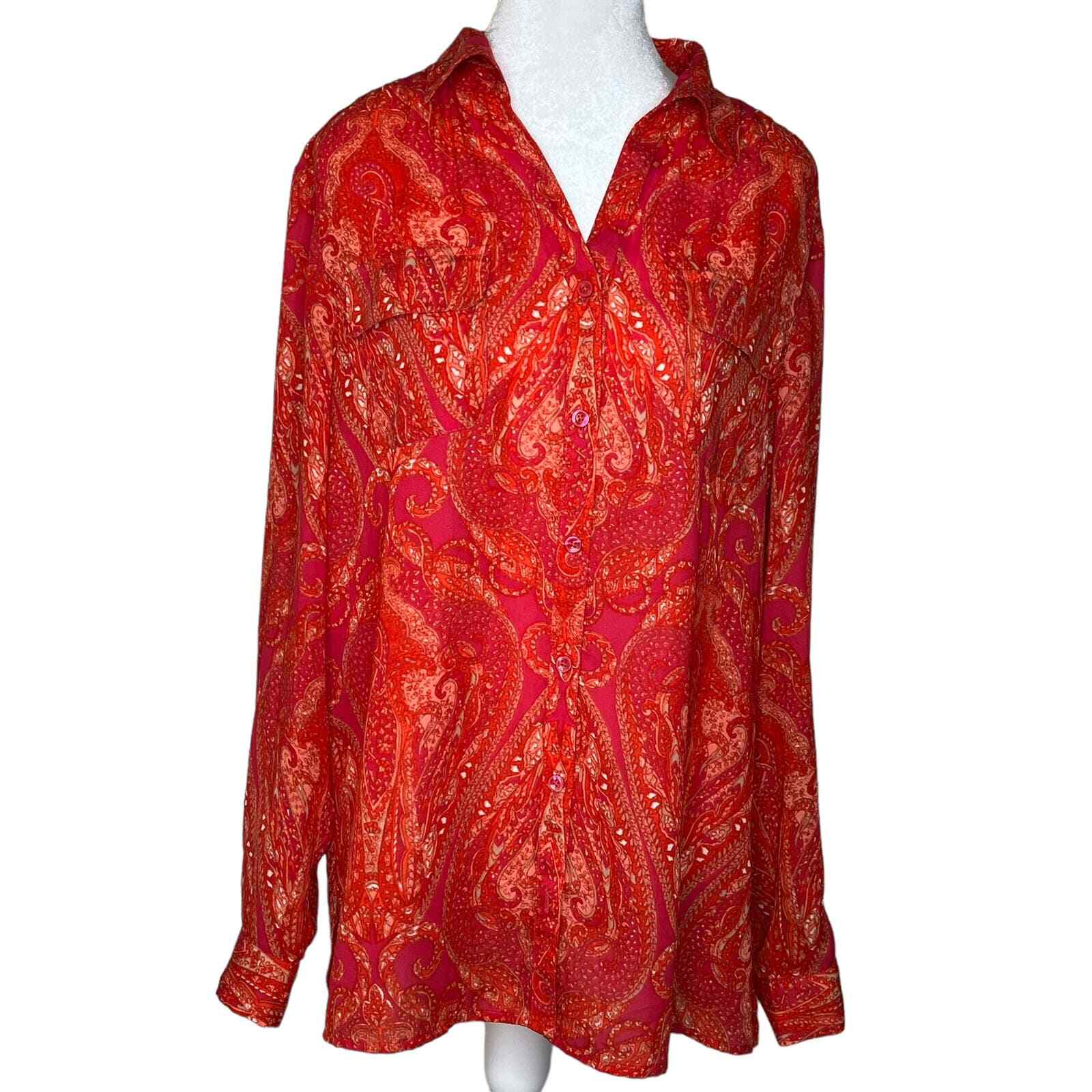 Jones NY Patterned Button Down Flowy Blouse Women… - image 1