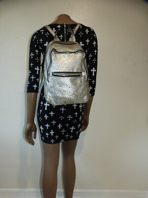 GIANNI CHIARINI SILVER SNAKE PRINT LEATHER BACKPACK