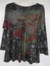 Inoah Shirt Multicolor V Neck Long Sleeve Abstract  Boho Tunic Top Small NWOT
