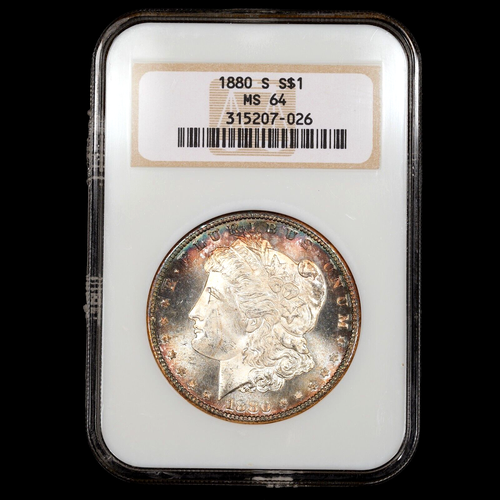 1880-S Morgan Silver Dollar $1 - NGC GRADED MS64 - Reflective Fields - Colorful