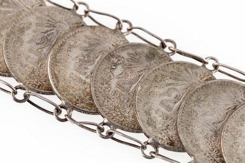 1920's -40's Mexico 20 Moneda Plata Pulsera de Monedas 7" 71.2gr - Imagen 6 de 8