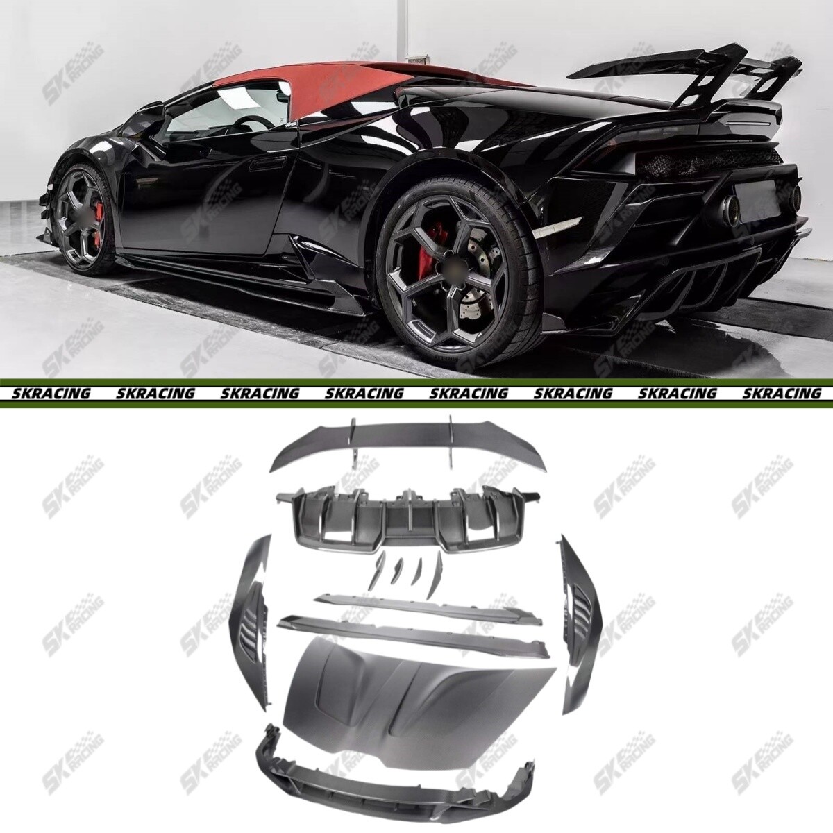 Dry Carbon Fiber Hood Panels Side Skirts Body Kits For Lamborghini Huracan EVO