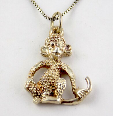 Sterling Silber Diamantschliff Affe Anhänger Halskette Primas Schimpanse Charm 925