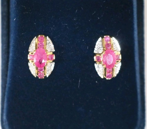 Danbury Mint Red and White Stones Gold Tone Earrings, In Original Box and Case - Picture 11 of 22