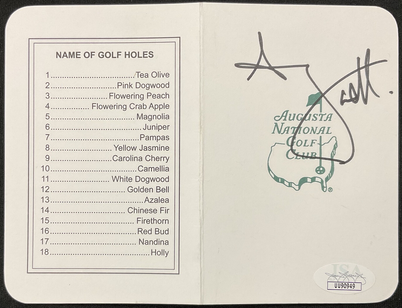 Adam Scott Autographed Signed Augusta National Masters Card JSA UU90949 