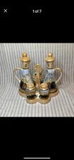 Vintage Lusterware Made in Japan Cruet Set Oil Vinegar Salt Pepper Sugar