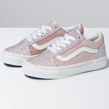 Vans Old Skool Kids 13 Glitter Pink Silver Low Top Sneakers Two Tone Sparkly