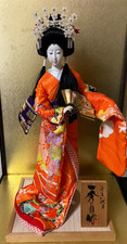 Bambola giapponese vintage kimono geisha maiko ningyo esposizione statuina fan shugetsu