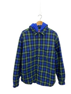 Supreme 23AW Tartan Flannel Hooded Shirt Jacket L Cotton Blue