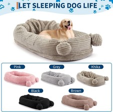 71''x45''x12''Human Size Dog Bed, Blanket, Storage Pockets, Portable Handle