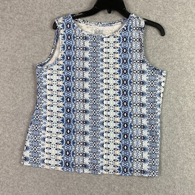 Croft & Barrow Top Womens PL Blue Striped Print Sleeveless 100% Cotton Tank