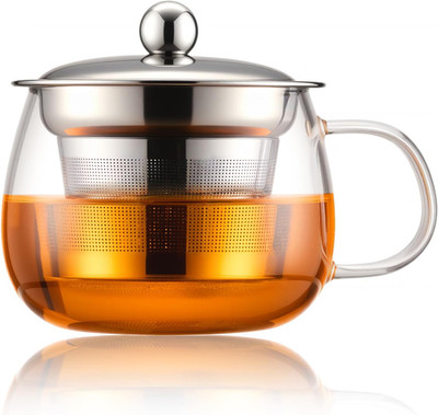 Tea Cup with Infuser and lid, Glass Tea Cup of Heat Resistant Glass, 13oz Tea Mu