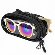 Clear Double Glasses Case, Soft Eyeglass Readers Case for 2 A Black - 1 Pack