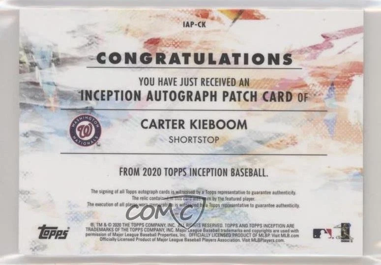2020 Topps Inception /155 Carter Kieboom #IAP-CK Patch Auto - Image 2 of 2