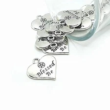 Silver Blessed Be Heart Charms, 19x19mm - US Seller