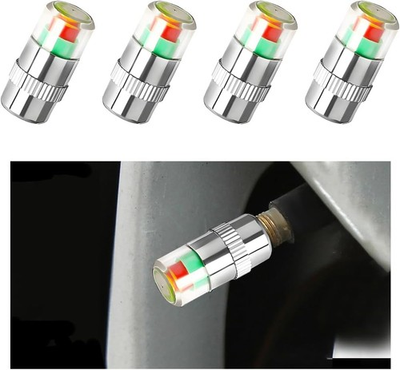#ad 4 PCS Tire Pressure Monitor Valve Caps 3 Color Eye Alert Tire Pressure Monitor $9.56