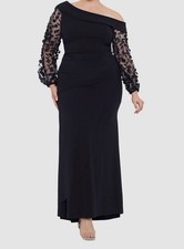 Xscape Womens Black Off-The-Shoulder Floral Sleeve Gown Dress Plus Size 20W