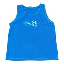 Vintage 90s iCantoo Tropical Tank Top Made In USA Blue Summer Beach Medium Retro