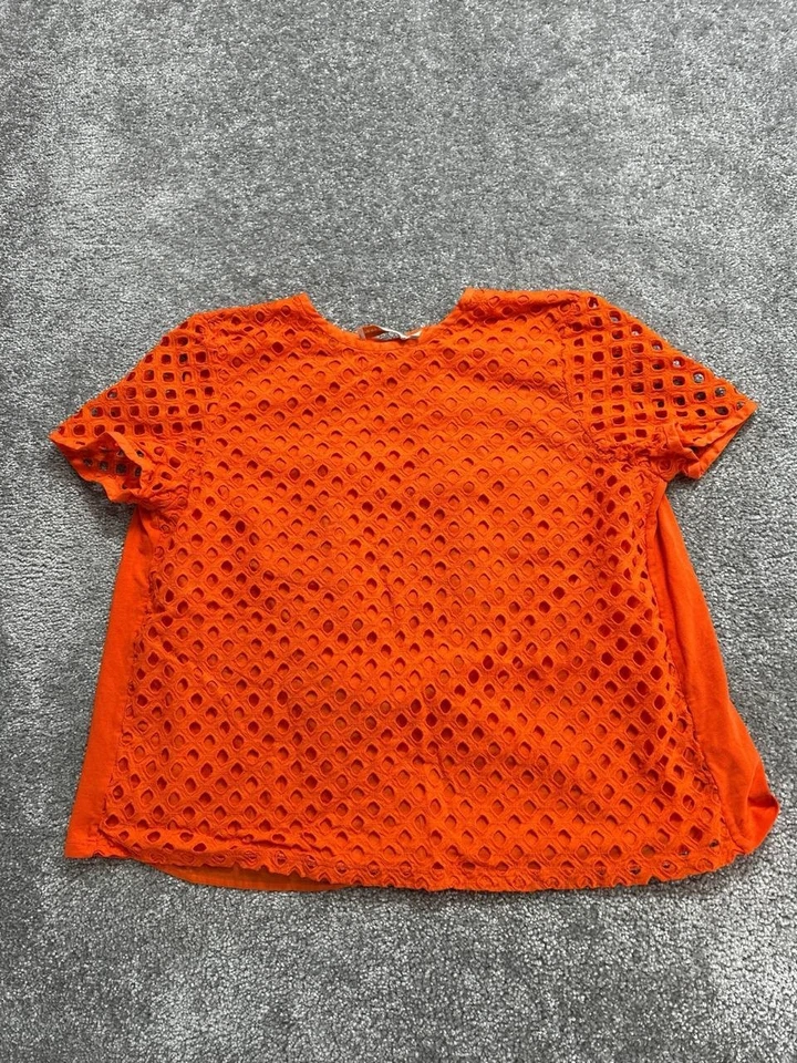 Blusa Tory Burch Hermosa Top Mujer 12 Naranja Algodón Bordado Ojales Verano Foto 2 de 4