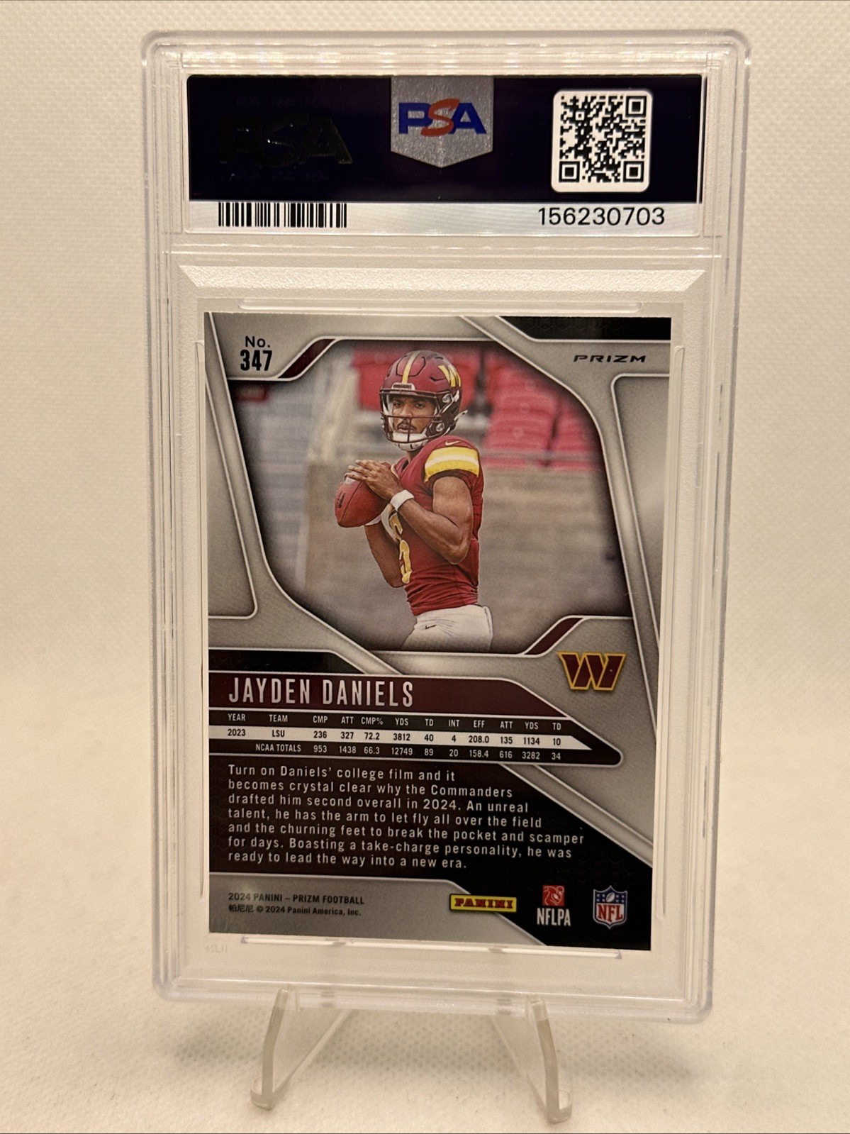 2024 Panini Prizm #347 Jayden Daniels (RC) (Orange Ice) (PSA 9) view 2